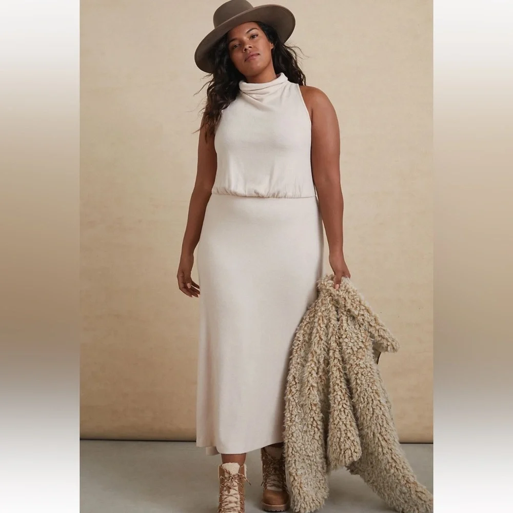 anthropologie cream sweater dress Anthropologie Lourdes Cream Maxi Sweater Dress Size XL